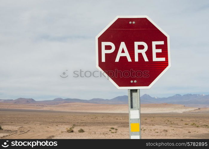Stop sign, San Pedro de Atacama, El Loa Province, Antofagasta Region, Chile