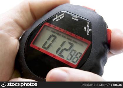 Stop watch in hand with timer counting up