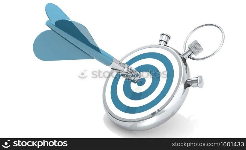 Stopwatch and red dart for prefect timing concept, 3D rendering
