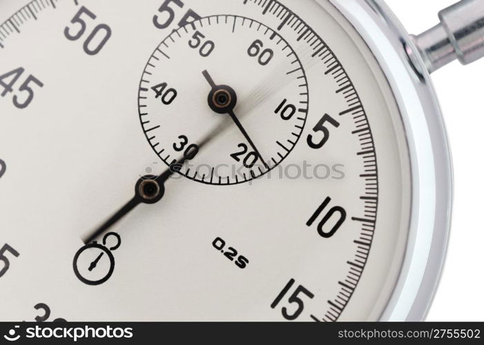 Stopwatch closeup. With a moving arrow. Active