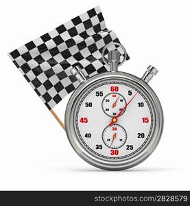 Stopwatch with checkered flag. Start or finish. 3d