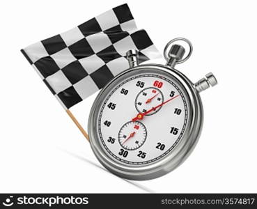 Stopwatch with checkered flag. Start or finish. 3d