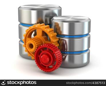 Storage administration concept. Database symbol and gears. 3d