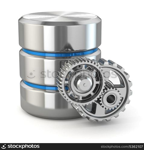 Storage administration concept. Database symbol and gears. 3d