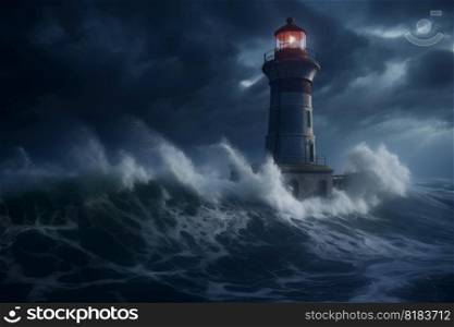 Storm at night lighthouse. Nature cloud. Generate Ai. Storm at night lighthouse. Generate Ai