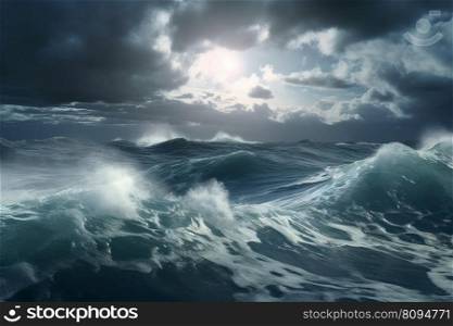 Storm blue ocean. Surface wave foam. Generate Ai. Storm blue ocean. Generate Ai