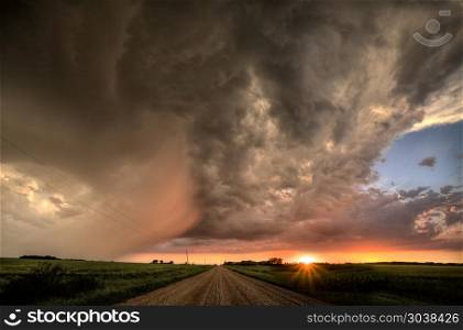 Storm Clouds Canada rural countryside Prairie Scene Sunset. Storm Clouds Canada