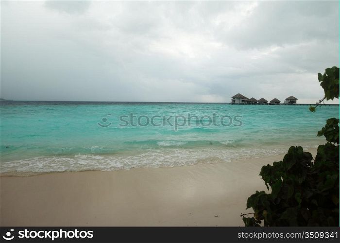 storm on tropical island palm sea and sky