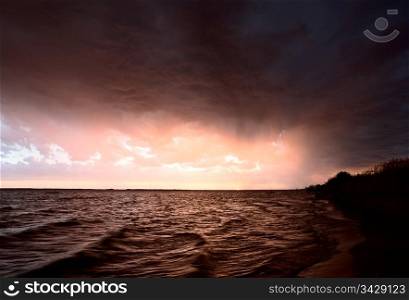Storm over Lake Diefenbaker Saskatchewan Canada sunset