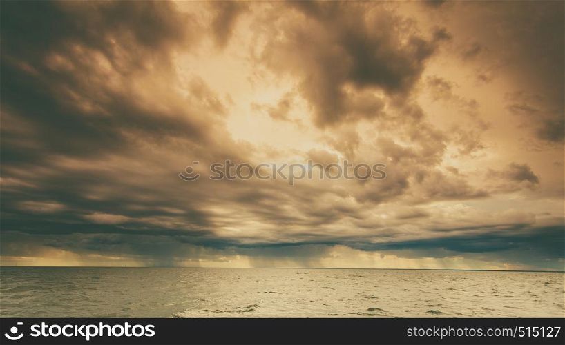 Stormy seascape sea horizon and sky. Natural composition of nature. Landscape. View from ship boat.. seascape sea horizon and sky.