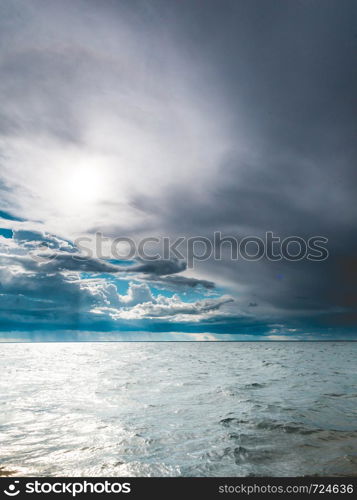 Stormy seascape sea horizon and sky. Natural composition of nature. Landscape. View from ship boat.. seascape sea horizon and sky.