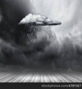 Stormy sky. Background image of cloudy sky with lightning and rain