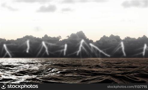 Stormy weather on the ocean with lightning