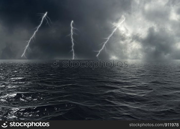 Stormy weather on the ocean with lightning