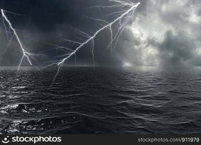 Stormy weather on the ocean with lightning