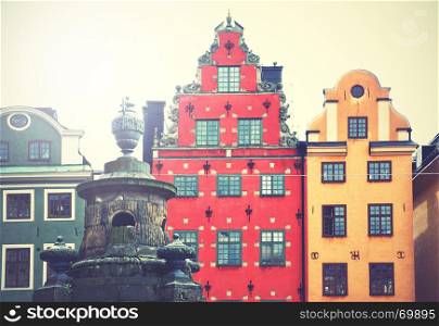 Stortorget square in Stockholm. Retro style filtred image