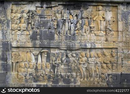 Story tale on the wall of Borobudur, Java