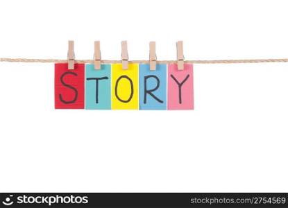 Story, Wooden peg and colorful words series on rope