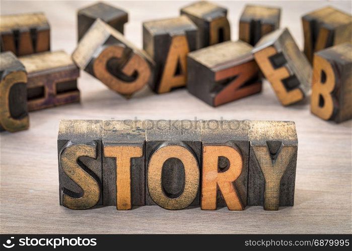 story word abstract - text in vintage letterpress wood type blocks
