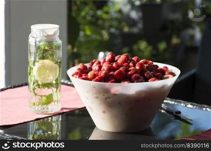 straberries in the bowl in sunlight