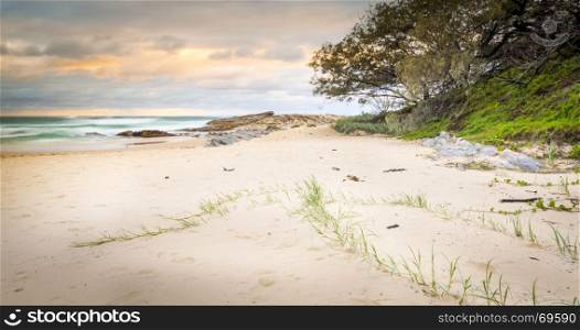 Stradbroke Island beach sunrise on Deadmans Beach in Queensland, Australia