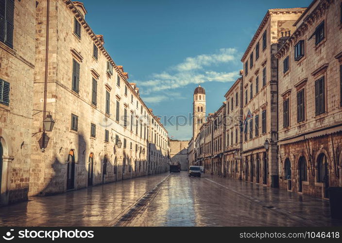 Stradun, beautiful main street of Dubrovnik old town in Croatia.