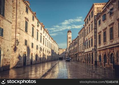 Stradun, beautiful main street of Dubrovnik old town in Croatia.