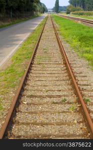 Straight railway line going towards the horizon