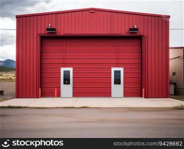 Straight Wall Steel Commercial Garage Building. Generative ai. High quality illustration. Straight Wall Steel Commercial Garage Building. Generative ai