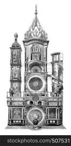 Strasbourg astronomical clock, vintage engraved illustration. Magasin Pittoresque 1843.