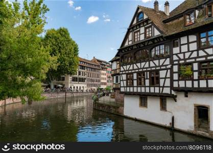 Strasbourg, Bas-Rhin / France - 10 August 2019  the old canals and half-timbered houses in Strasbourg’s Petite France neighborhood
