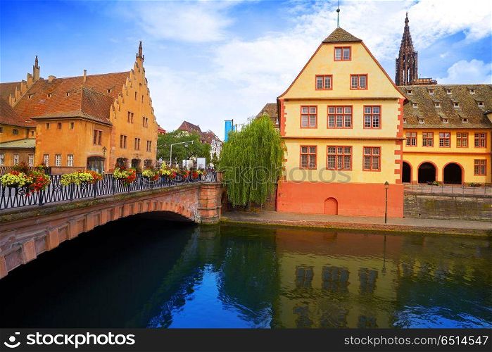 Strasbourg city facades and river Alsace France. Strasbourg city facades bridge and river in Alsace France