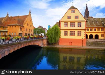 Strasbourg city facades and river Alsace France. Strasbourg city facades bridge and river in Alsace France
