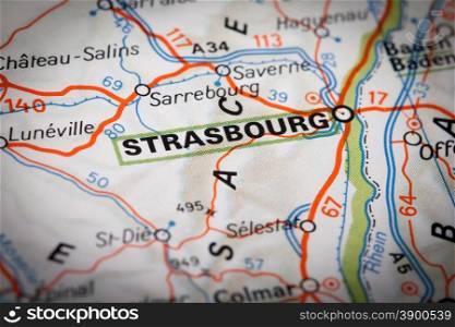 Strasbourg city on a road map