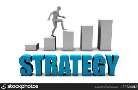 Strategy 3D Concept in Blue with Bar Chart Graph. Strategy