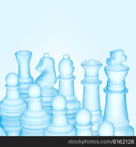 Strategy and tactics concept; icy frosted chess figures standing in a row ready for game