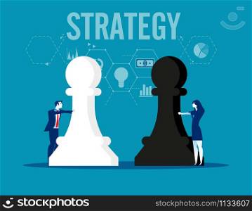 Strategy. Business team holding chess figure. Concept business vector illustration.
