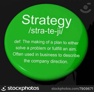 Strategy Definition Button Showing Planning Organization And Leadership. Strategy Definition Button Shows Planning Organization And Leadership