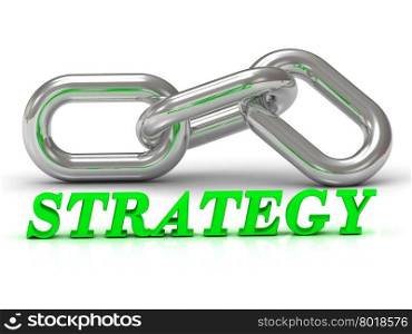 STRATEGY- inscription of color letters and Silver chain of the section on white background