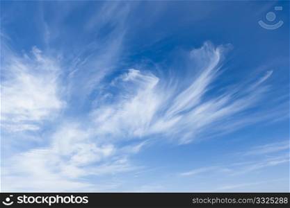 Stratospheric elongated clouds against the background of blue sky