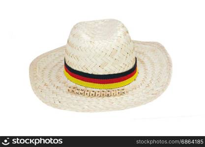 straw hat germany with german text for summer holidays, isolated on white
