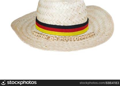 straw hat germany with german text for summer in germany, isolated on white