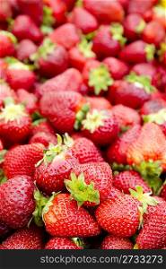 strawberries background fruits focus on foreground market pattern