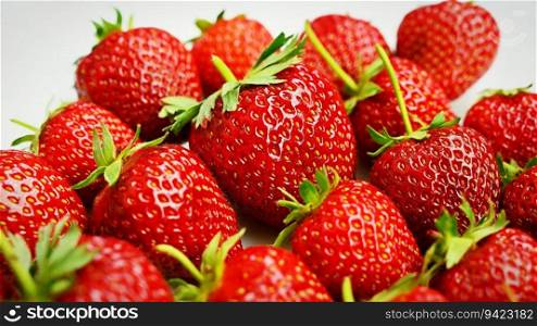 Strawberries. Healthy fresh summer fruit. Background with food. Yoghurt with fresh fruit.