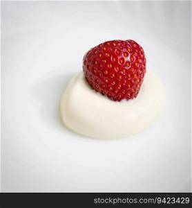 Strawberries. Healthy fresh summer fruit. Background with food. Yoghurt with fresh fruit.
