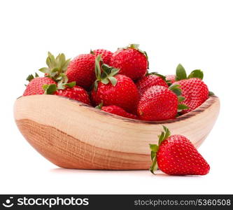 Strawberries in wooden bowl isolated on white background cutout