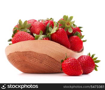 Strawberries in wooden bowl isolated on white background cutout