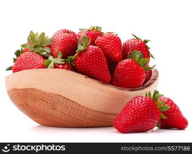 Strawberries in wooden bowl isolated on white background cutout