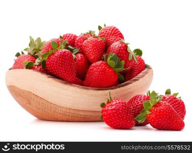 Strawberries in wooden bowl isolated on white background cutout