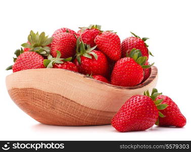 Strawberries in wooden bowl isolated on white background cutout